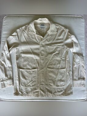 Zara Cream Cotton Chore Jacket Utility Workwear Overshirt XS